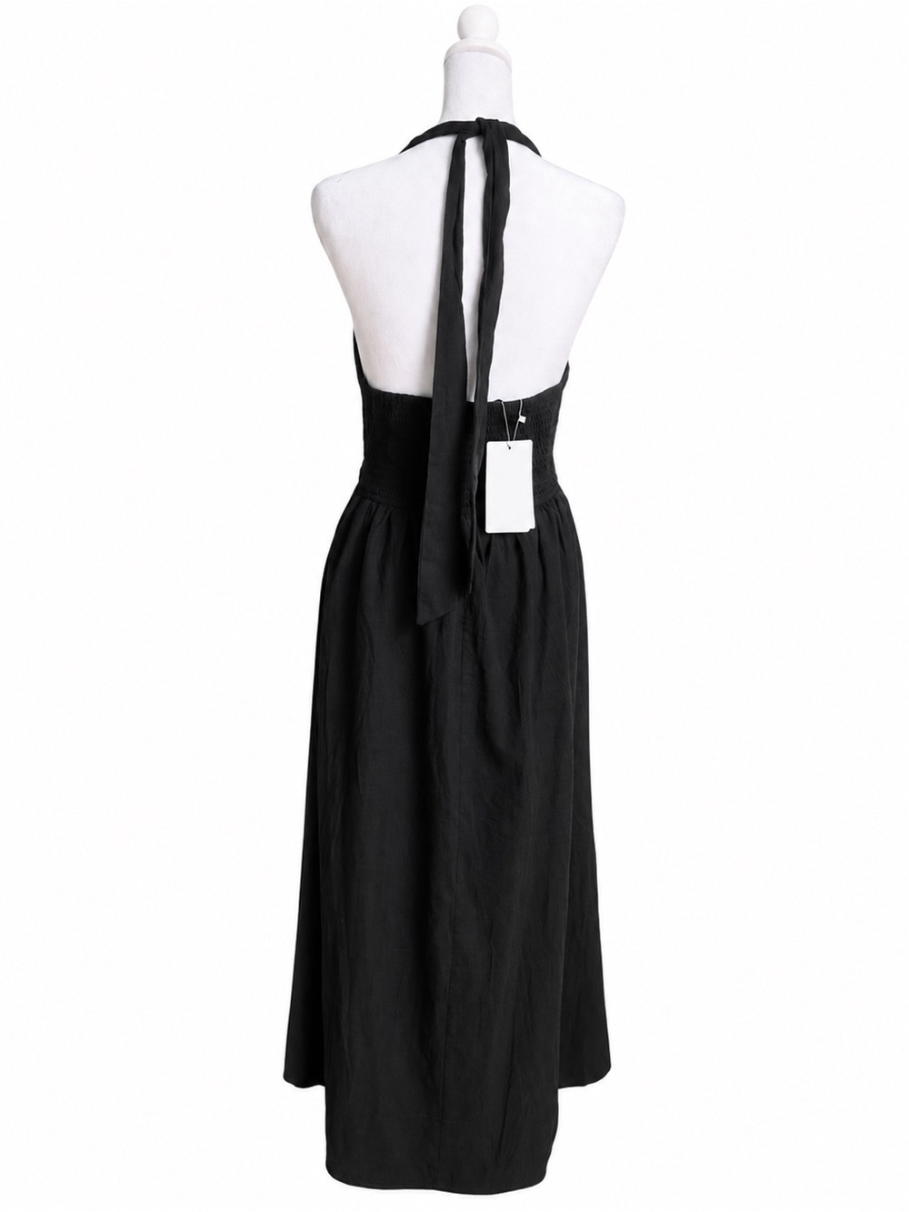 ZESICA Women Black Halter Maxi Dress L Summer Smocked Pockets Lined NWT - Picture 3 of 13